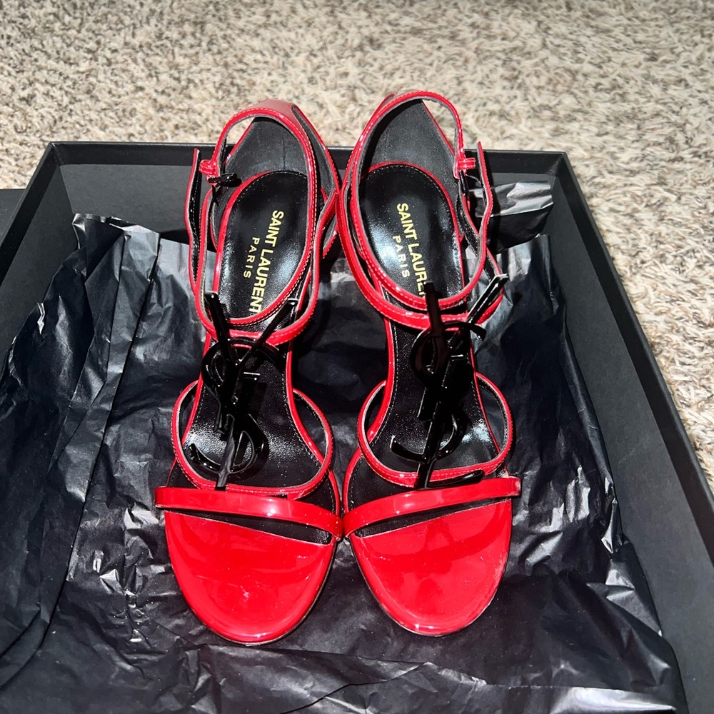 Saint Laurent Red and Black Cassandra Heels